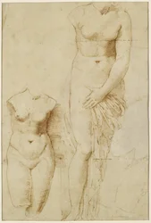 Recto: Dos figuras de Afrodita. Verso: Figura masculina en acción